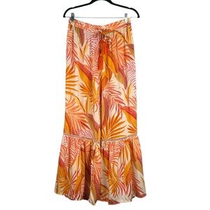 True Destinations Boho Orange Pink Tropical Super Wide Leg Flowy Pants Size Med
